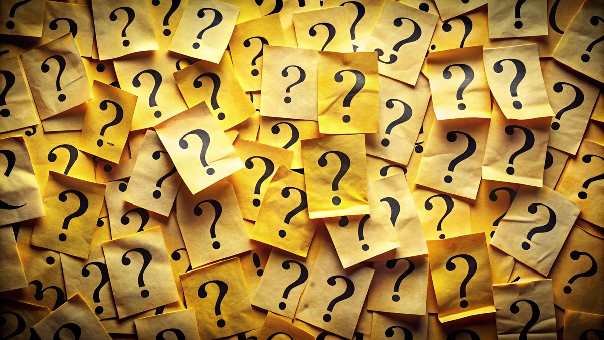 LPR Vendor evaluation questions represented by many yellow post-It notes with question marks on them