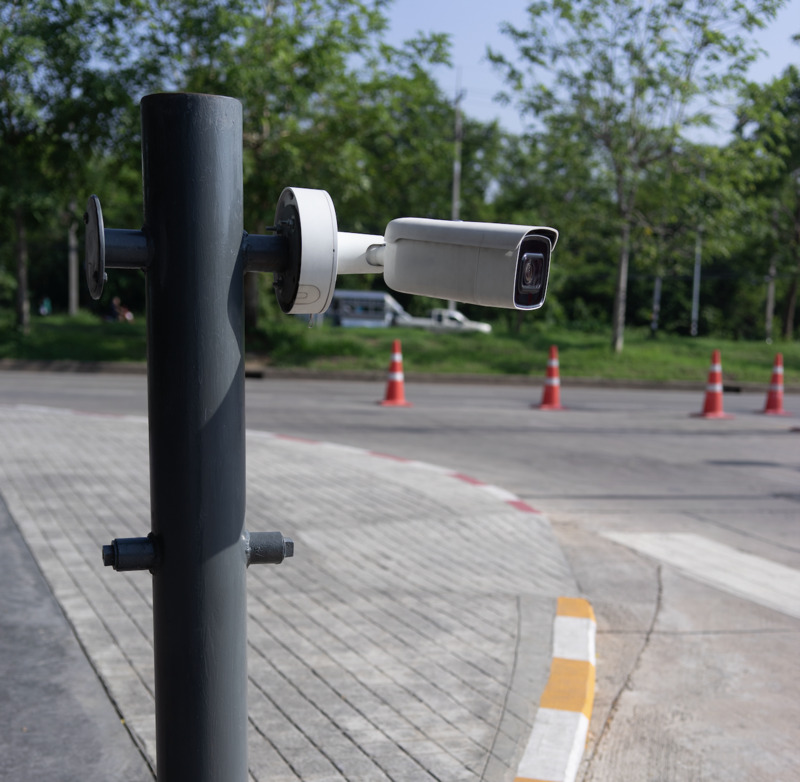 ALPR camera securing a lane inside premises - cropped An ALPR pointed towards an inside lane within business premises