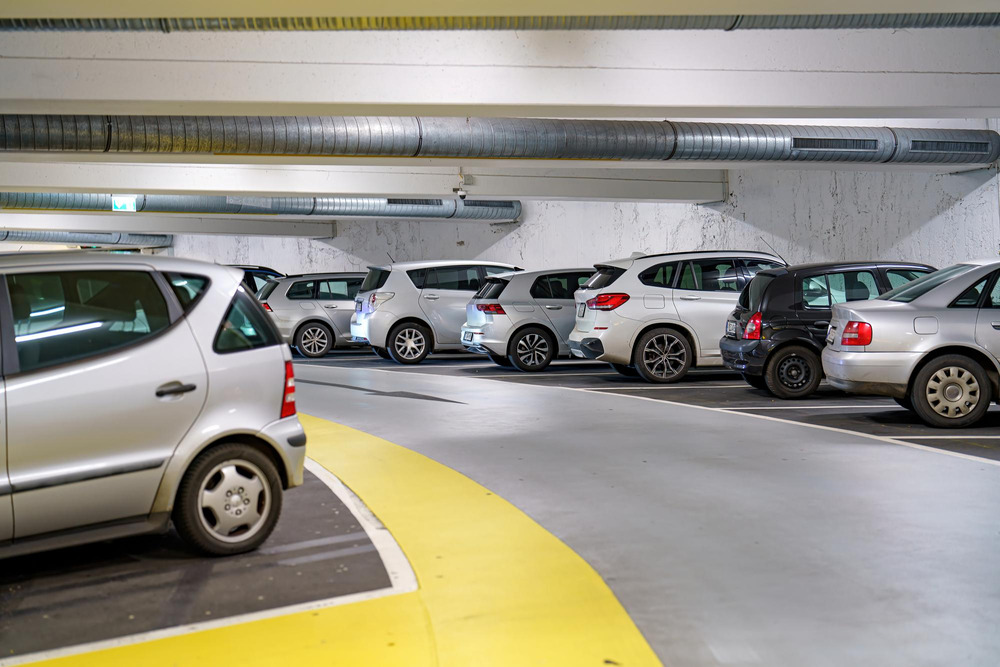 Underground parking lot of a rental car company