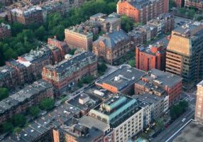 An arial view of a college campus used to illustrate the improvement of campus security with ALPR