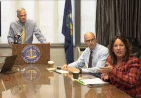 DA Stephen A. Zappala, Jr. from Allegheny County, PA, with Kathleen Chigos and Frank Zadroga from PlateSmart Technologies, at a press briefing on how law enforcement technology is strengthening investigations and public safety across Allegheny County