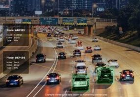 ALPR Solutions - License Plate Reader capturing vehicle data of vehicles on a highway at night (featured image)