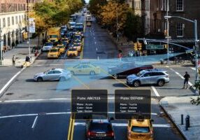 An illustration of PlateSmart ALPR capturing vehicle information at an intersection